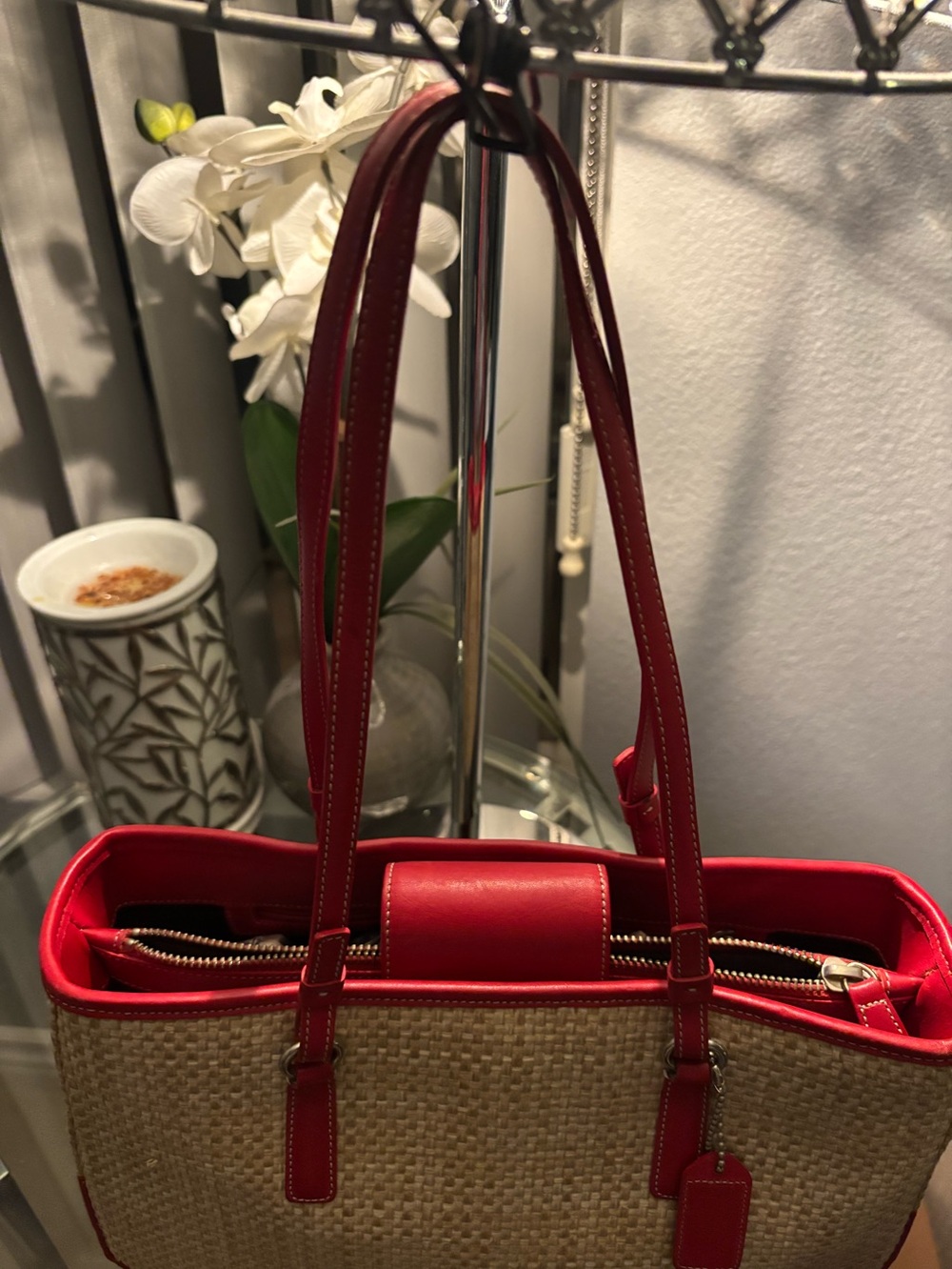 Woven Tote with Red Trim and Straps – Women